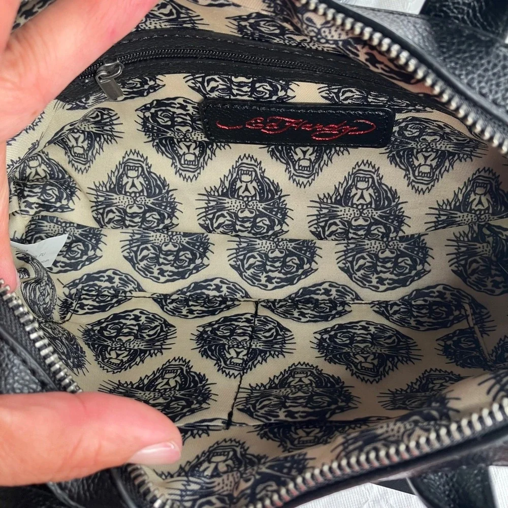 Ed Hardy Skull Heart Tattoo Print‎ Satchel Crossbody Bag Black